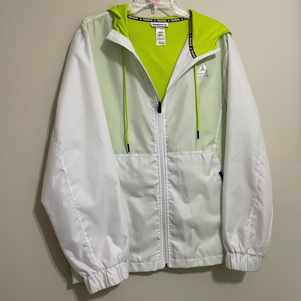 Reebok White and Neon Green Running Jacket 
Size‎ medium ~